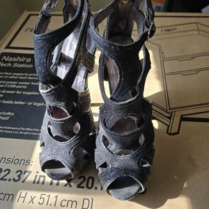 Black glitter heels